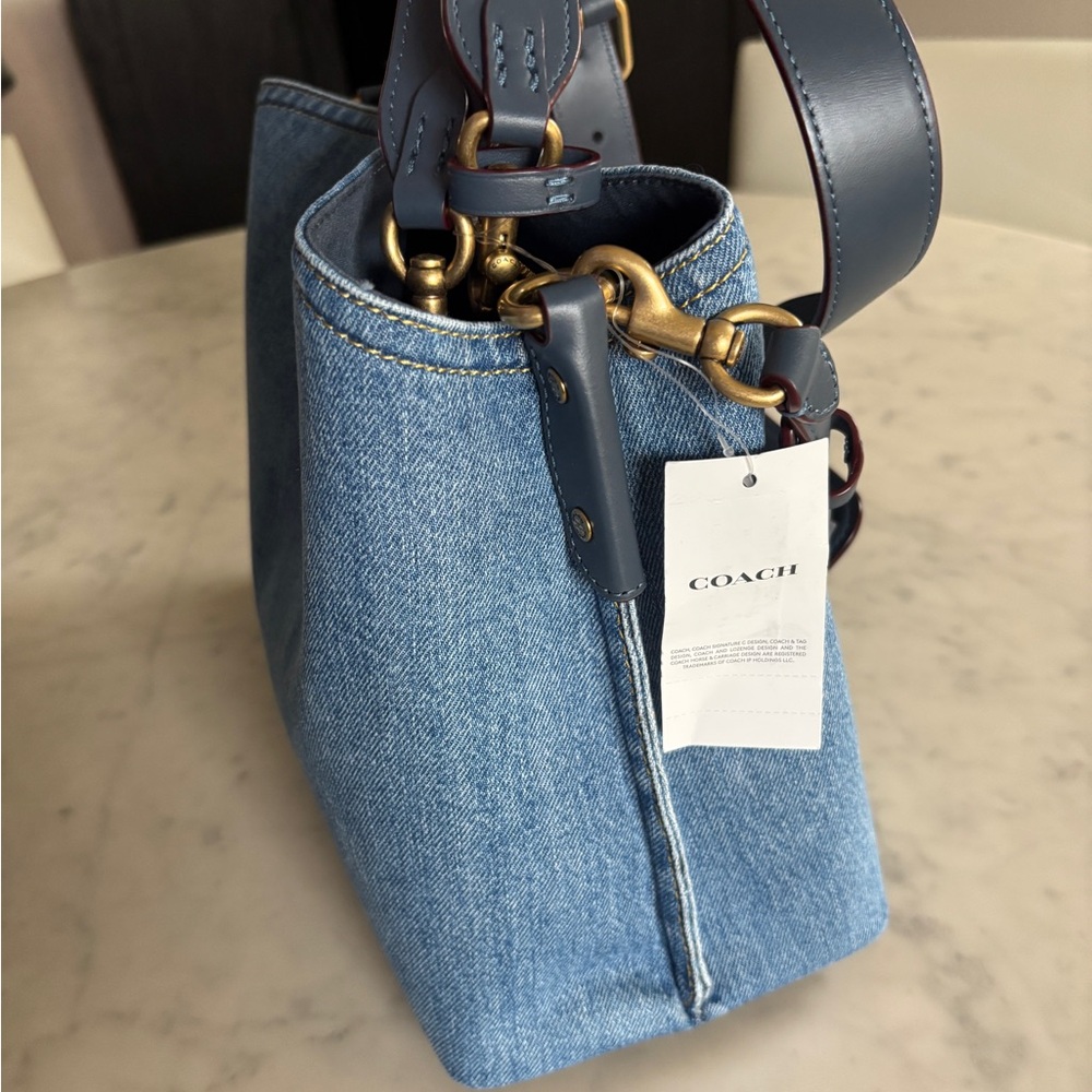 Coach Denim Shoulder Bag with Blue Leather Strap and Tan Tag - Picture 8 of 11